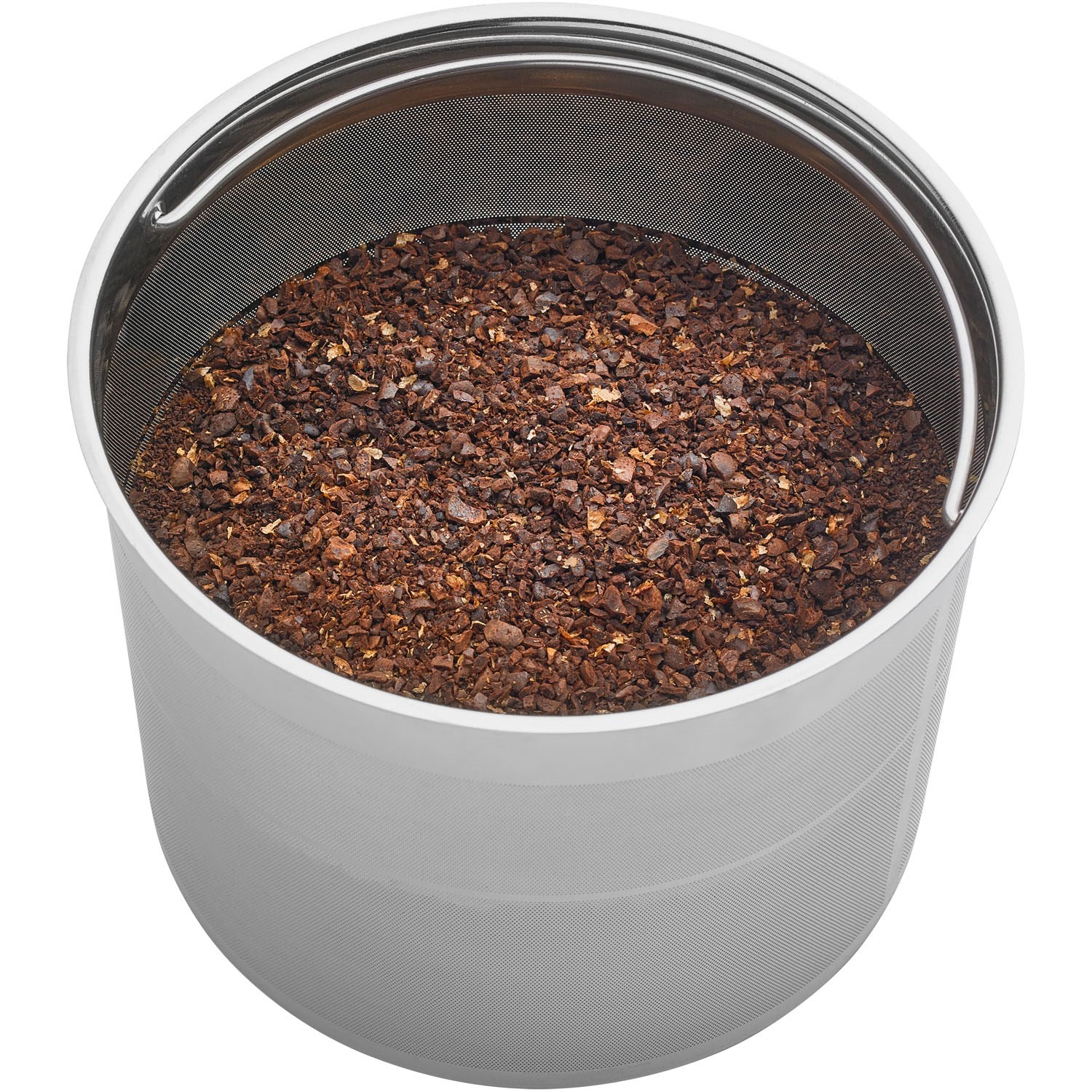 Mesh filter basket filled with coffee grounds for cold brew