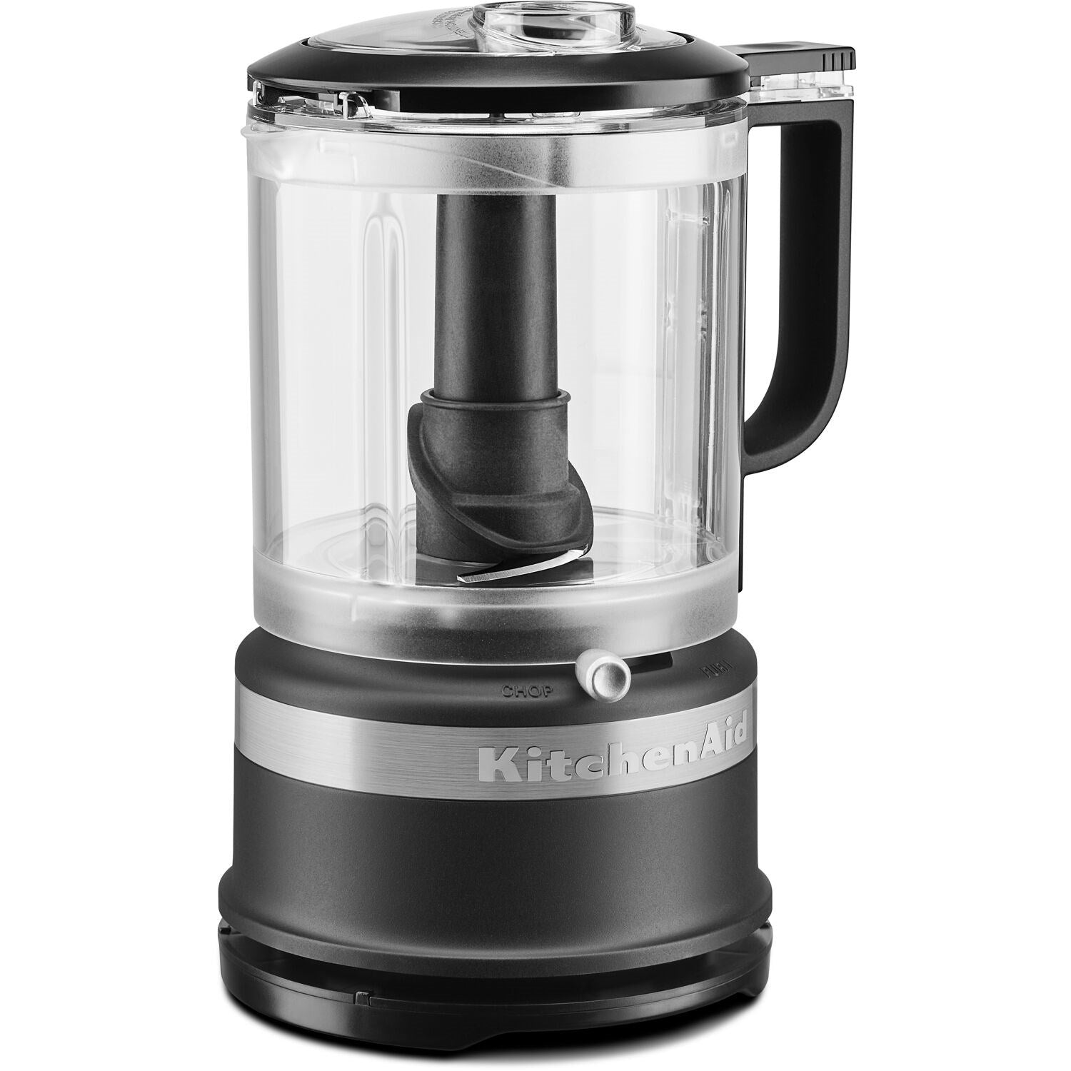 KitchenAid 5-cup food chopper with clear jar, black base, and fixed blade