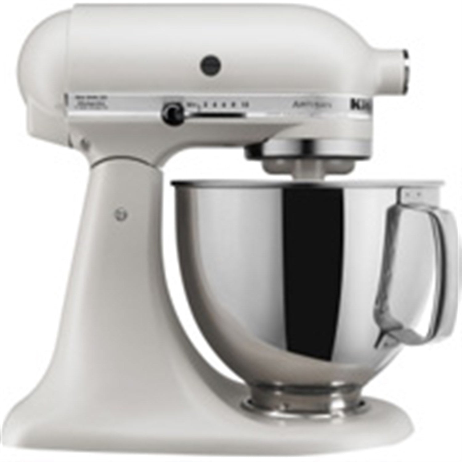 Milkshake tilt-head stand mixer close-up of head controls and stainless steel bowl
