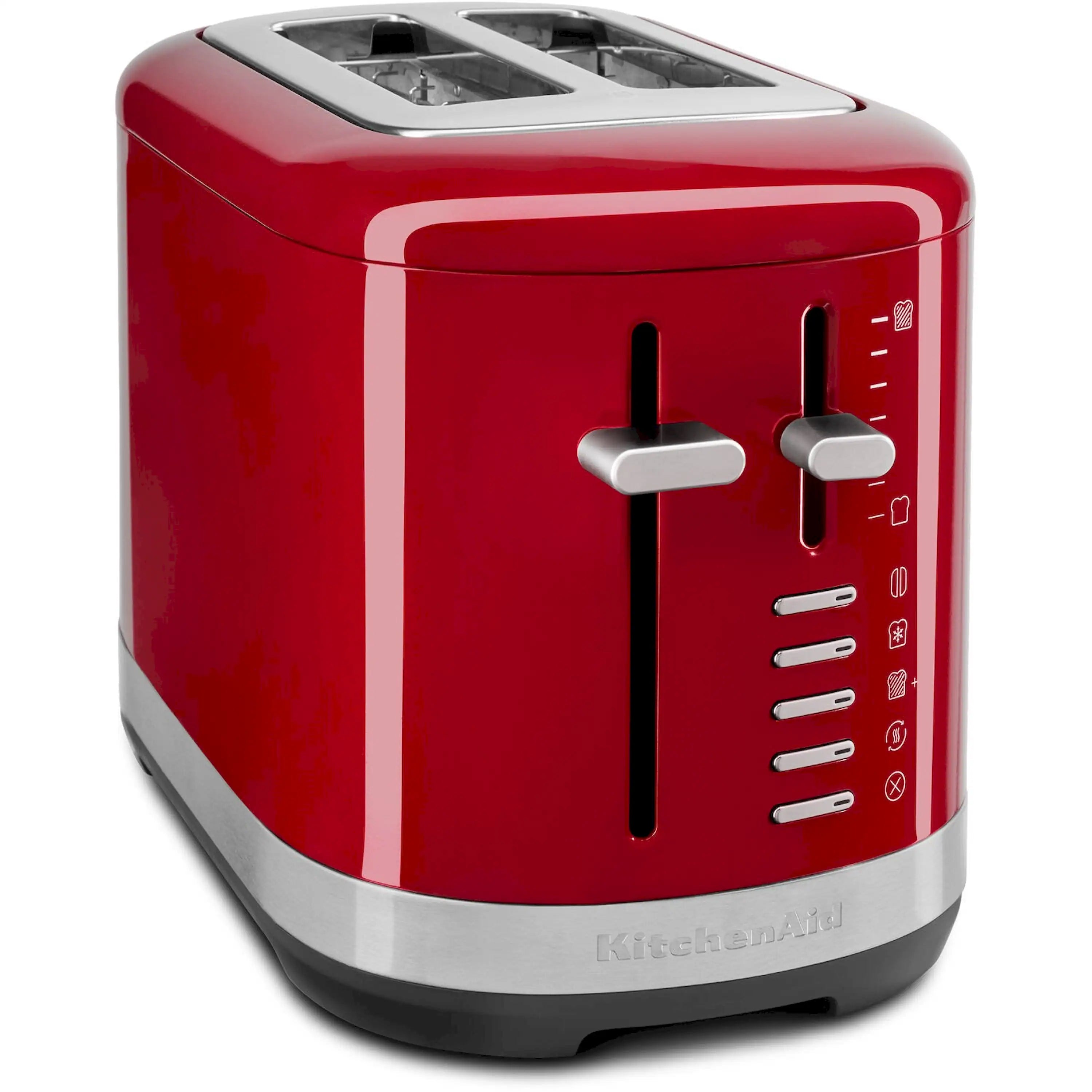 2-slice toaster, Empire Red with chrome trim, side lever and dial controls