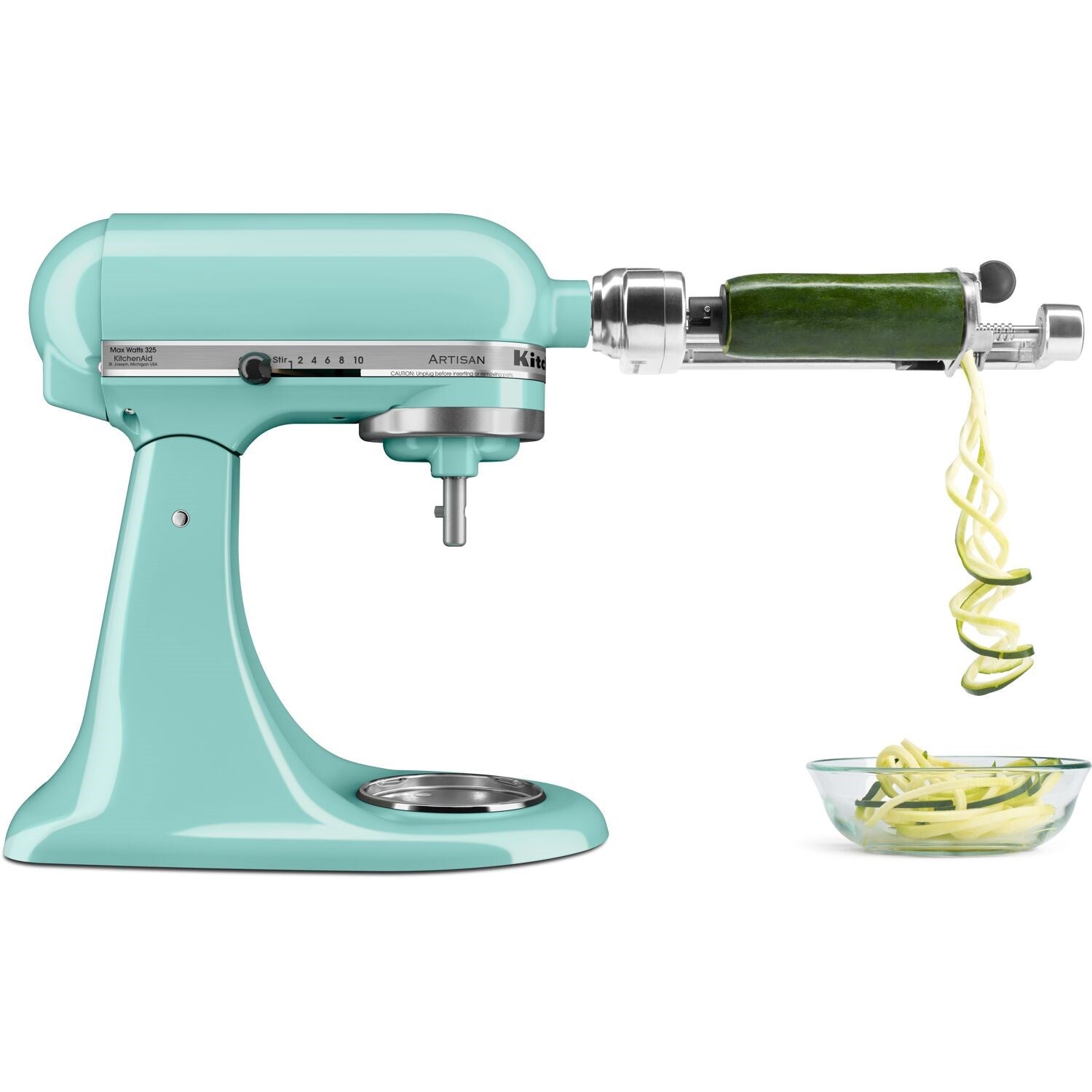Mineral water blue tilt-head stand mixer with whisk attachment and stainless bowl