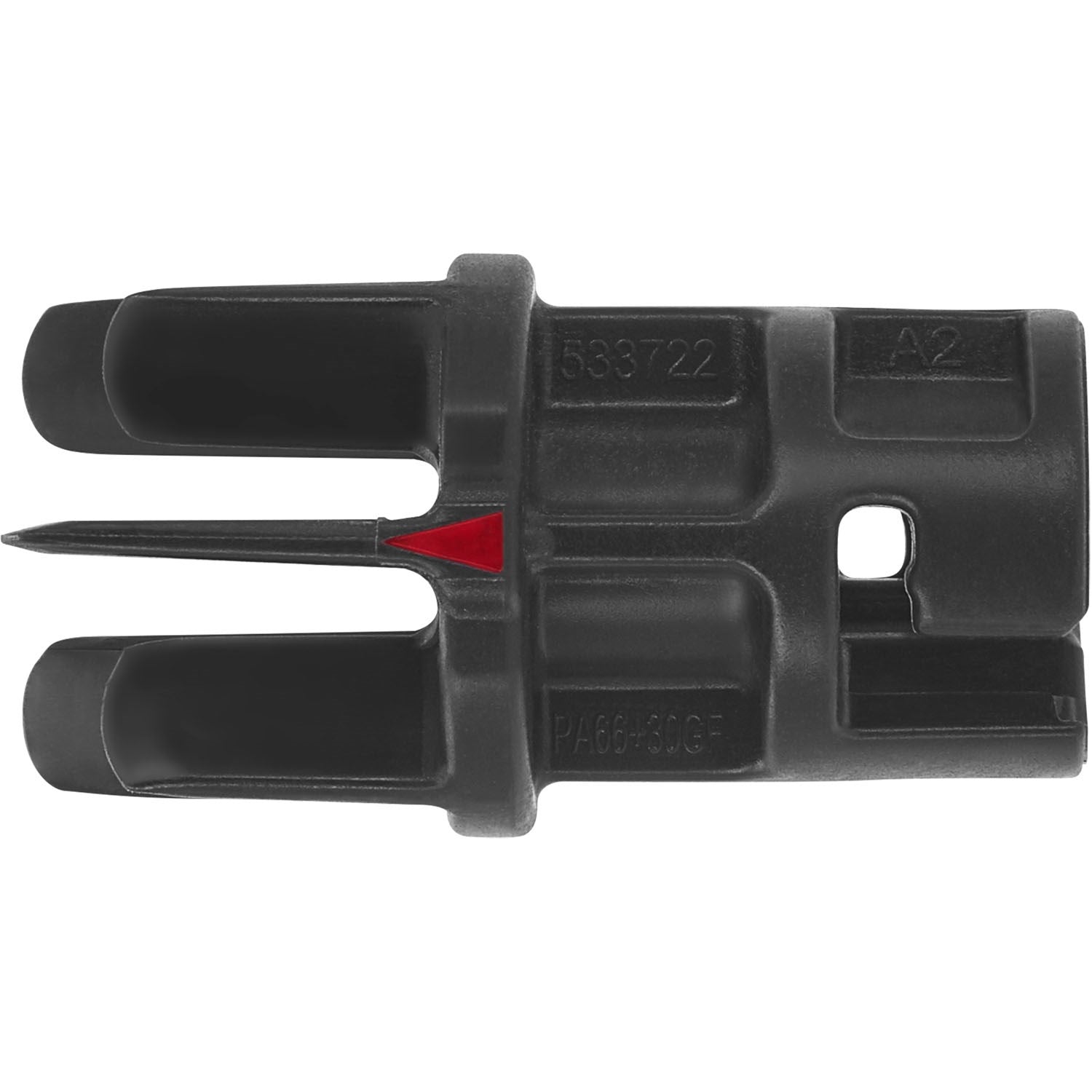 Black vegetable sheet cutter attachment, close-up of cutting head and prongs