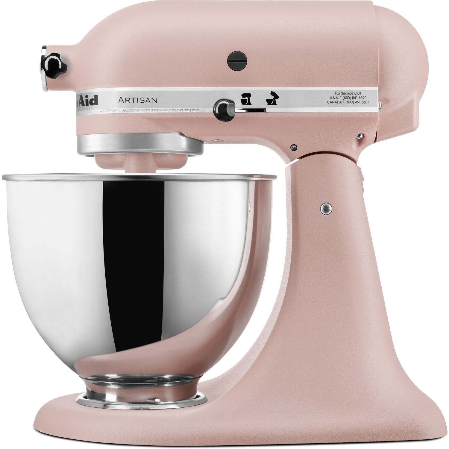 Peach Artisan tilt-head stand mixer with stainless mixing bowl and control panel.