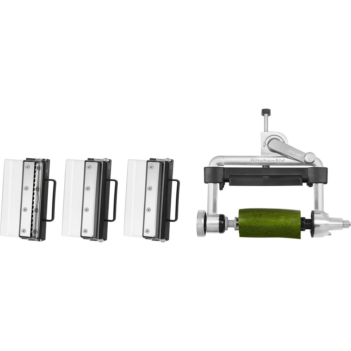 Vegetable sheet cutter attachment with noodle blade and three stainless cutter inserts