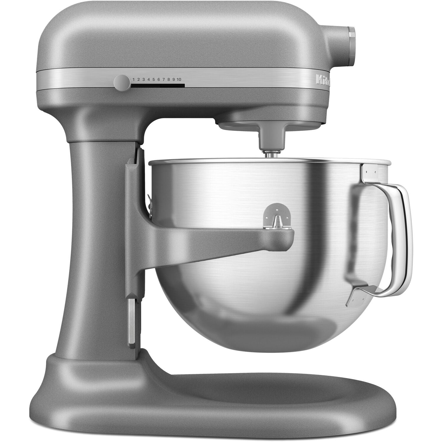 KitchenAid stand mixer with 7-quart bowl lift and flat beater, Contour Silver, front view