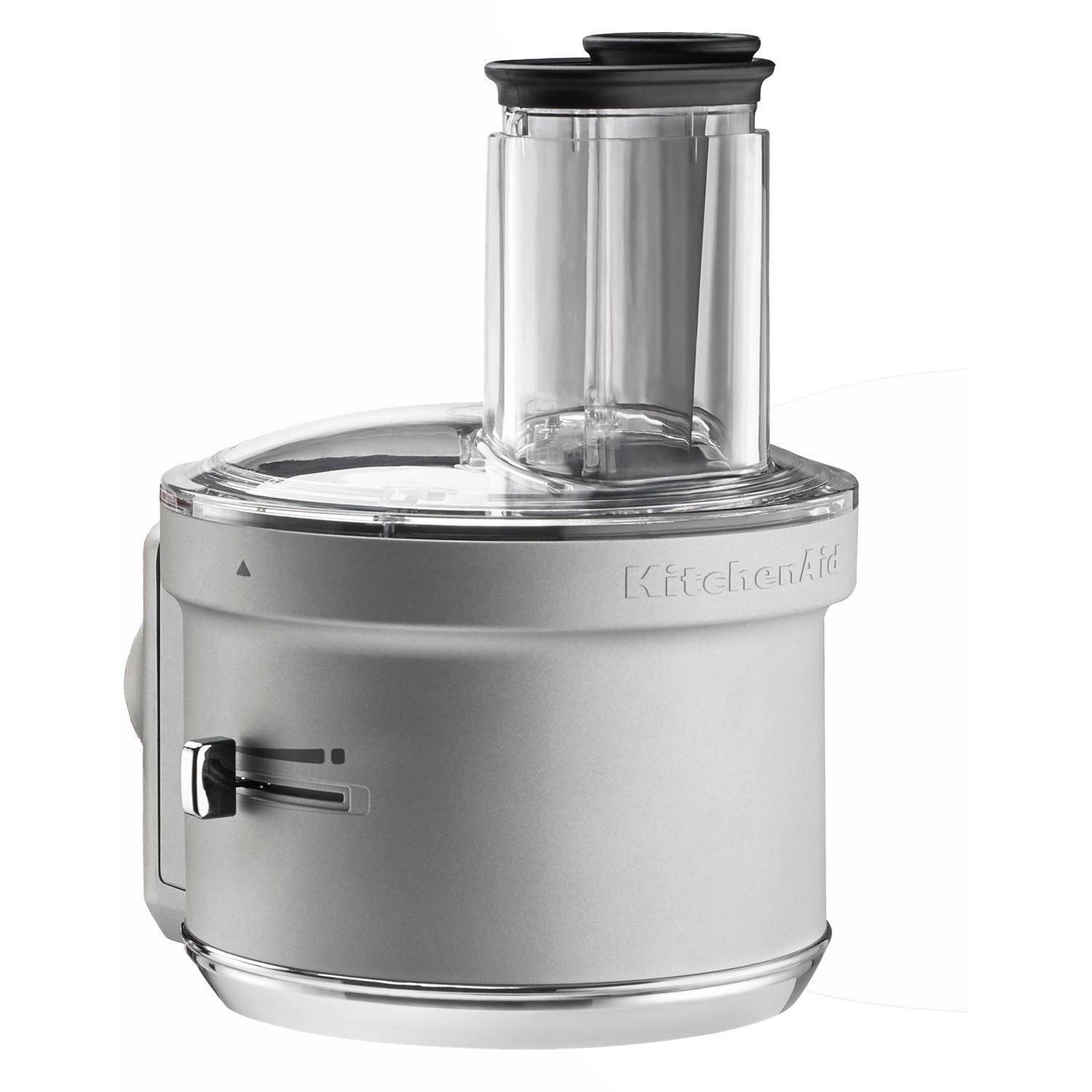 Food processor dicing attachment with stainless bowl and clear feed tube