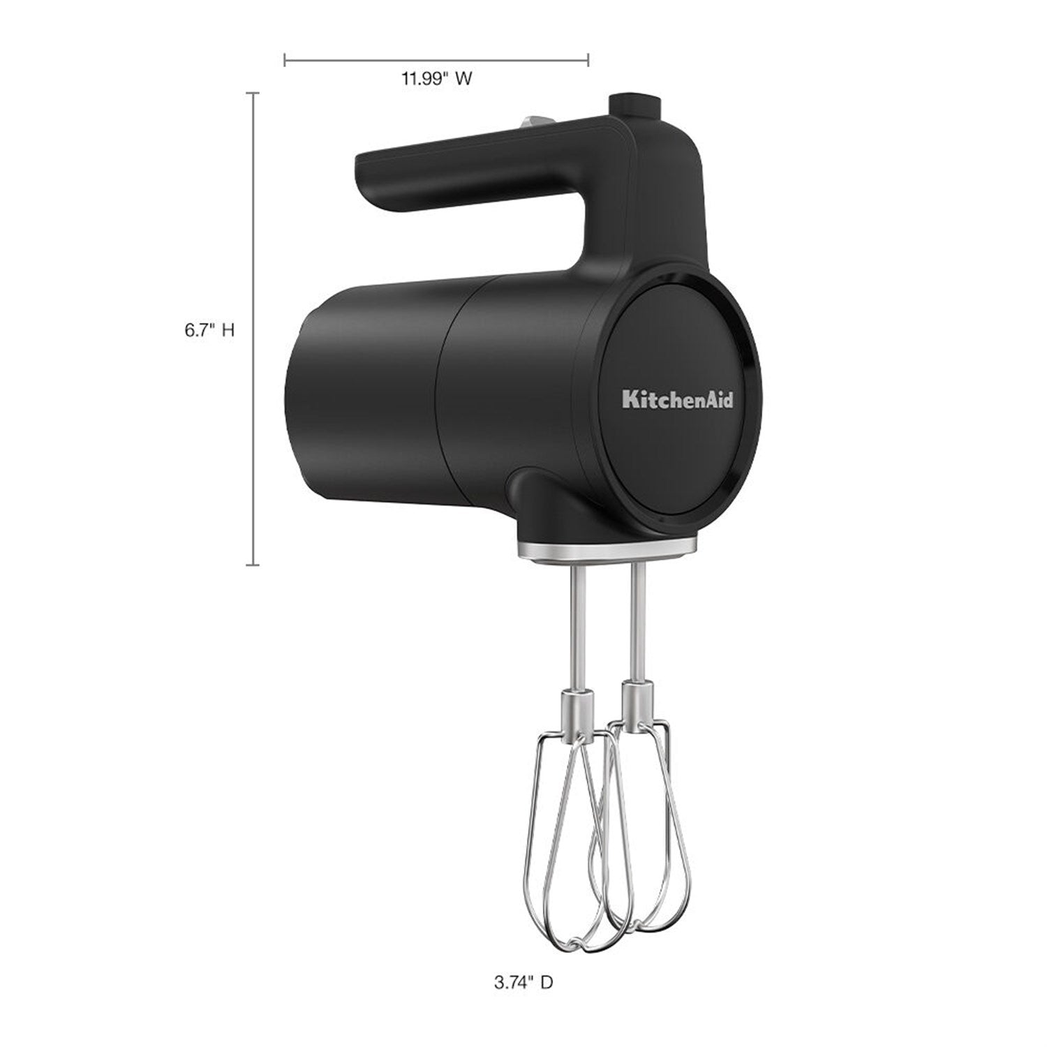 KitchenAid cordless hand mixer in black matte with twin beaters and handle