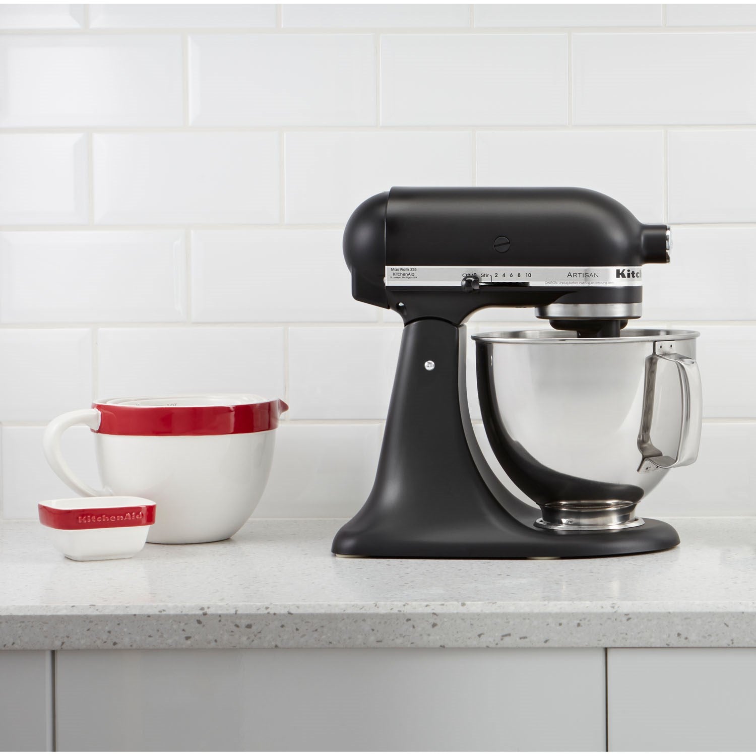 KitchenAid Artisan stand mixer, black matte base with stainless bowl and tilt-head