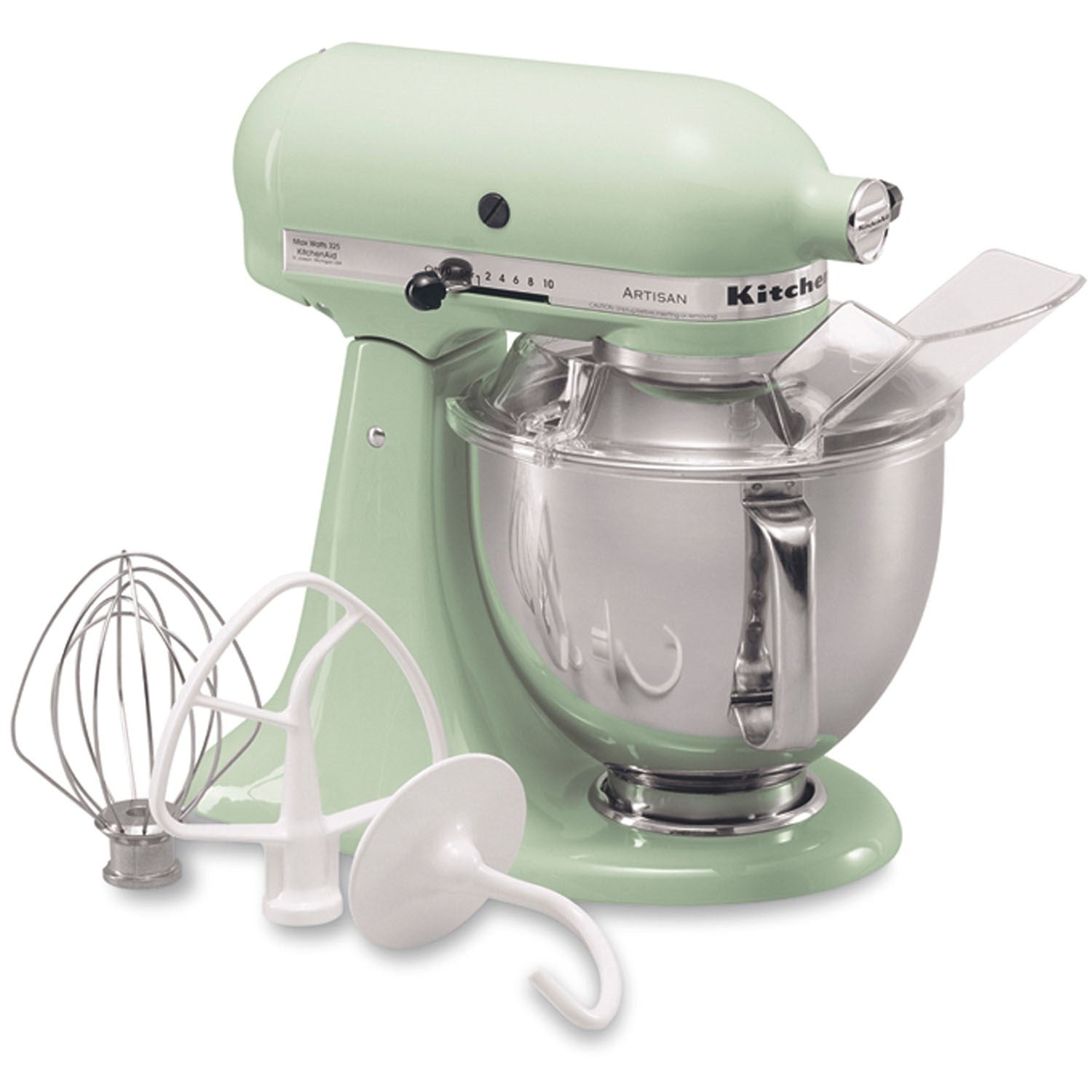 Pistachio tilt-head stand mixer with wire whisk and stainless bowl