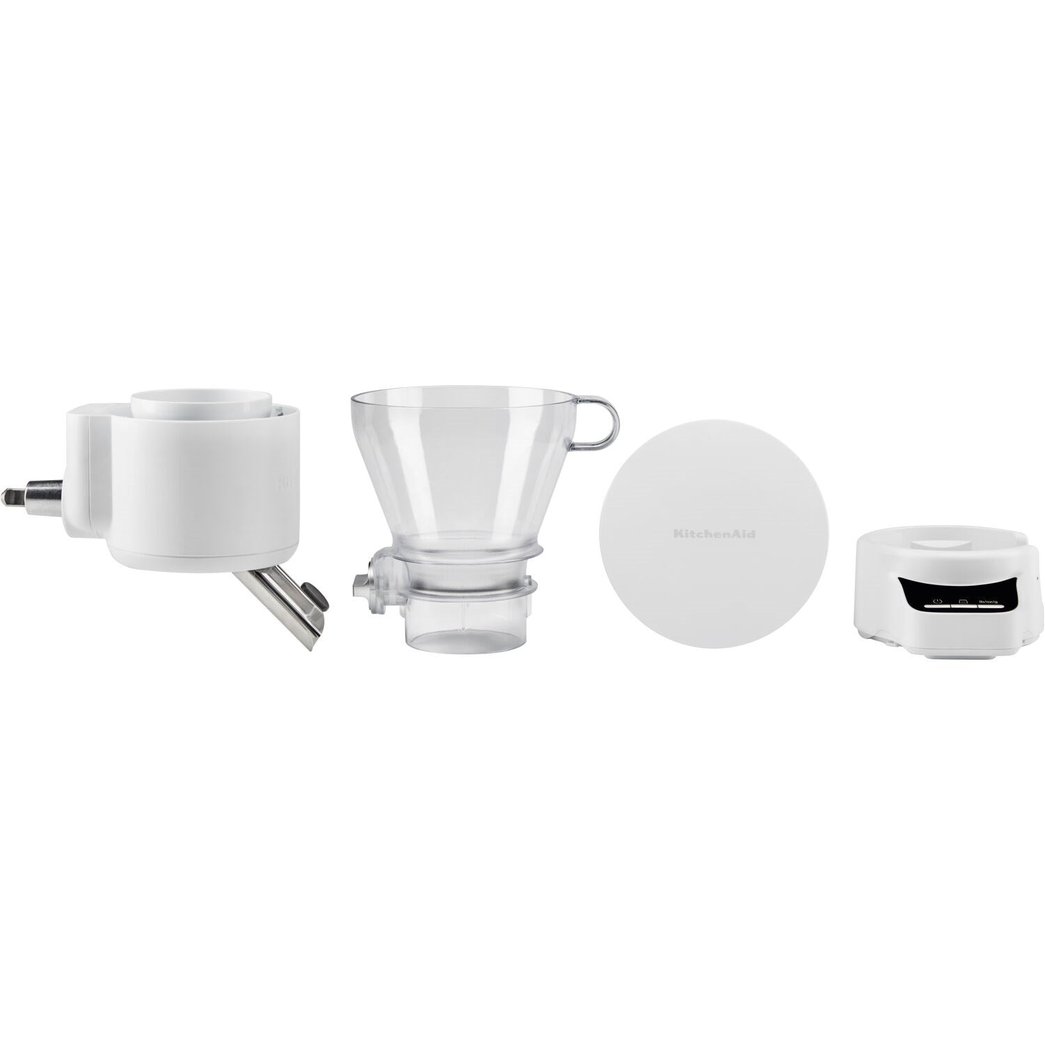 White sifter and scale attachment parts set with base, funnel, and protective cover