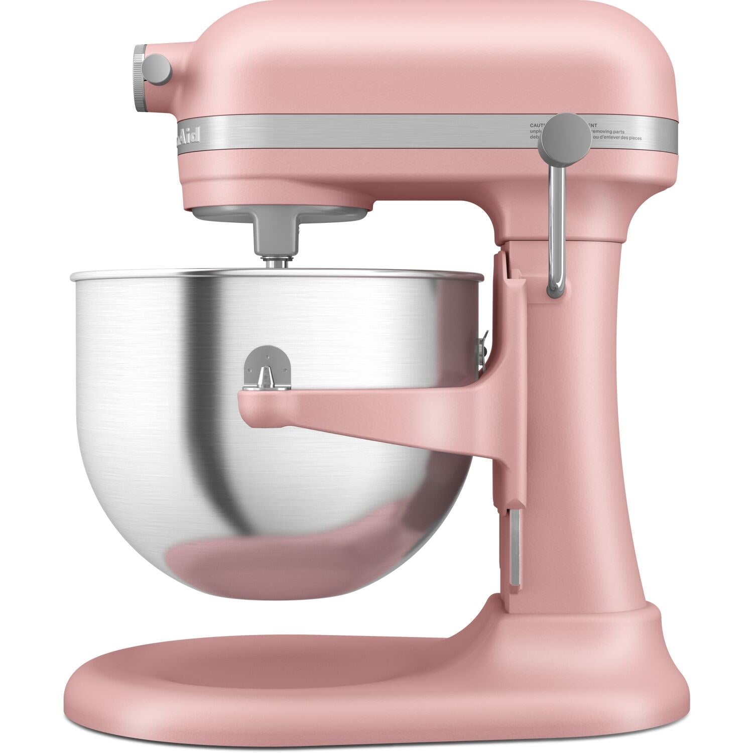 KitchenAid stand mixer in dried rose with stainless steel bowl and speed control knobs