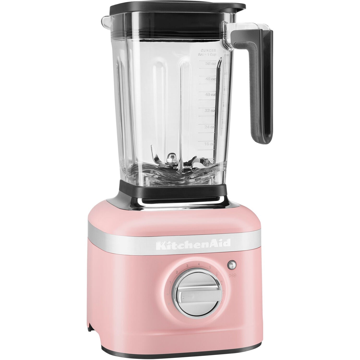 Dried Rose blender with clear jar, black lid, and chrome-trim control dial