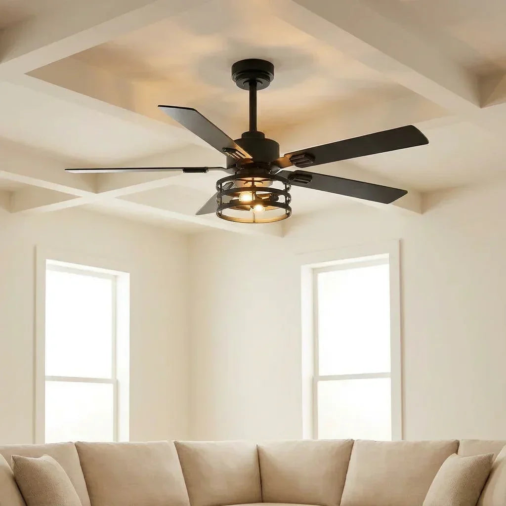Parrot Uncle Vaczon 52-Inch DC Motor Industrial Downrod Ceiling Fan with Light and Remote Control