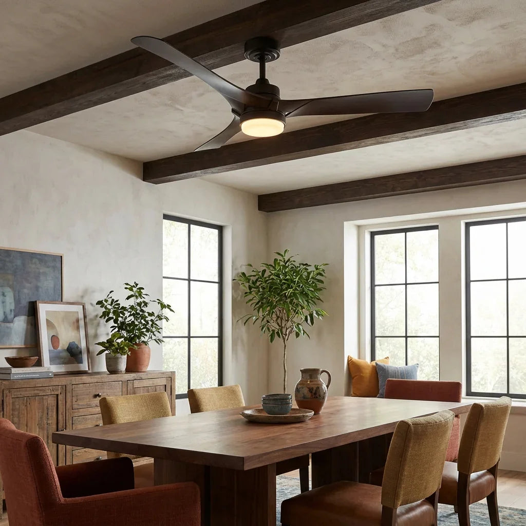 Parrot Uncle 52-Inch Ivy Industrial Downrod Mount LED Ceiling Fan with Remote Control (BBF6024BK)