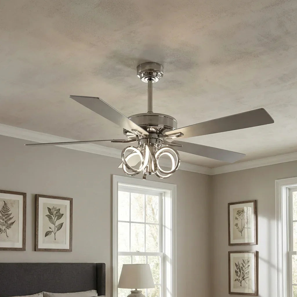 Parrot Uncle 52-Inch Levi Double-Sided Blades in Downrod Mount LED Ceiling Fan with Remote Control