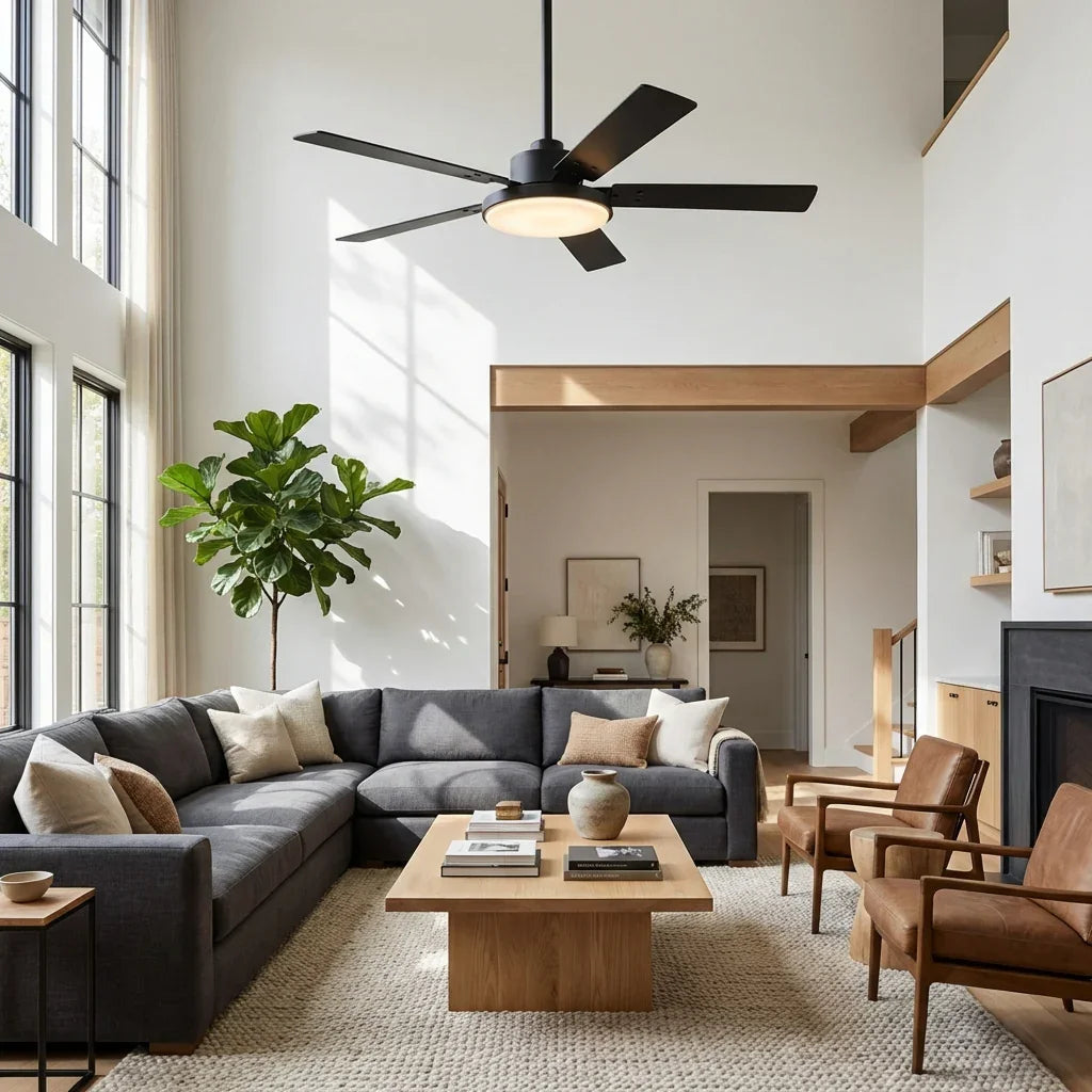 Parrot Uncle Vaczon 52-Inch 5 Blades DC Motor Modern Downrod Ceiling Fan with LED Light and Remote Control (VZA01A117BK)