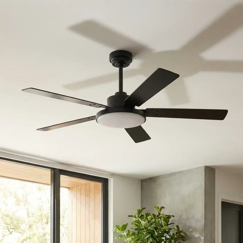 Parrot Uncle Vaczon 52-Inch 5 Blades DC Motor Modern Downrod Ceiling Fan with LED Light and Remote Control (VZA01A117BK)