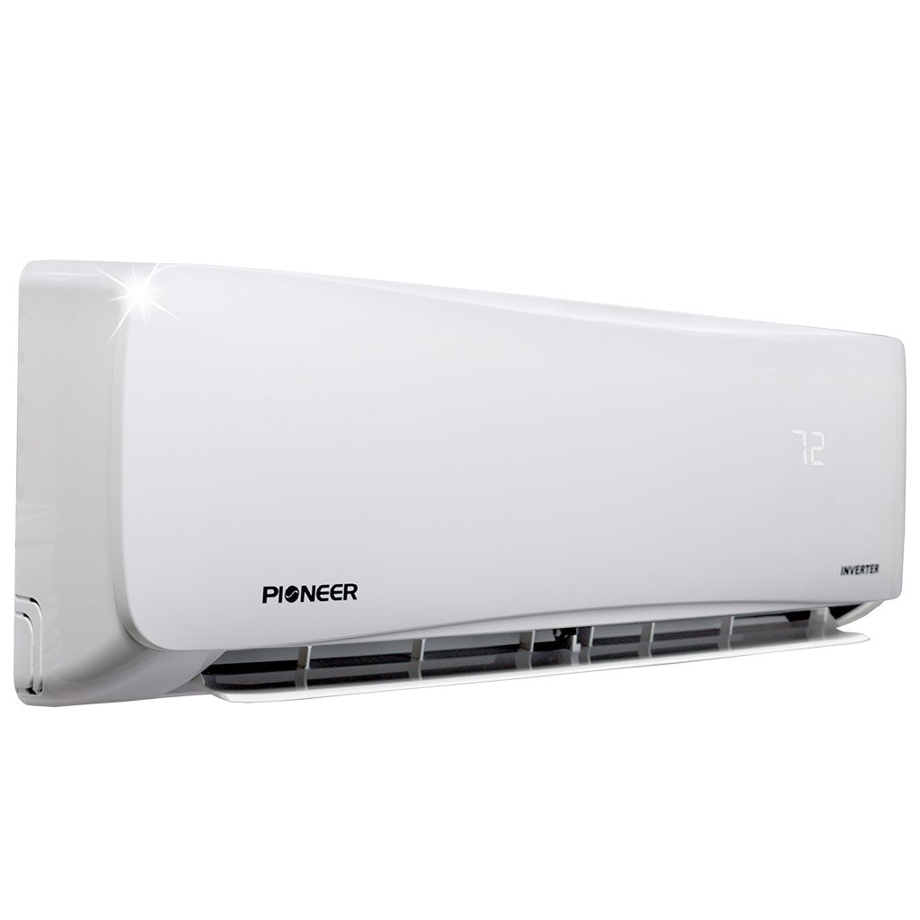 Pioneer ductless mini-split indoor unit front view with digital display and vents