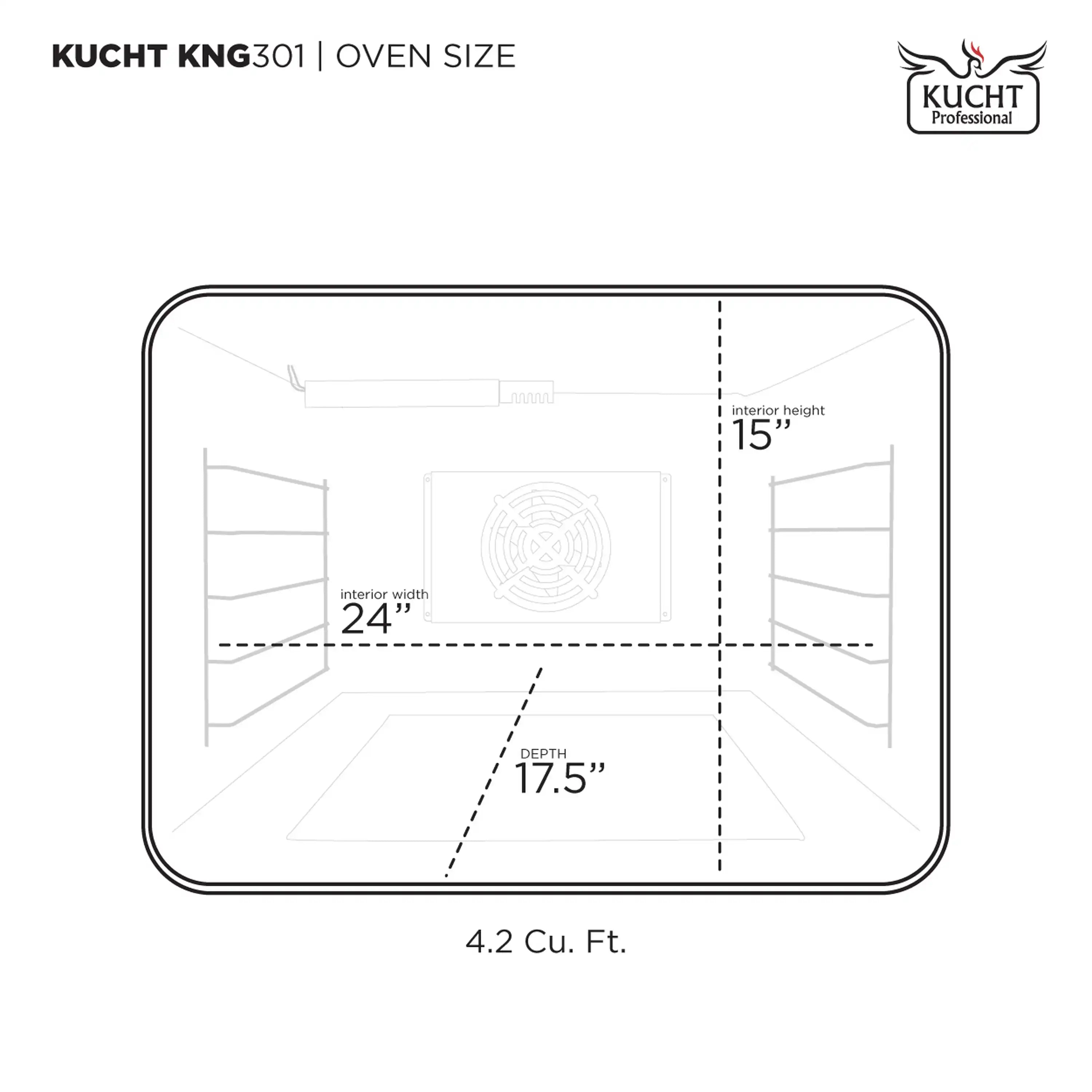 Oven size diagram for 4.2 cu. ft. with interior width and height measurements