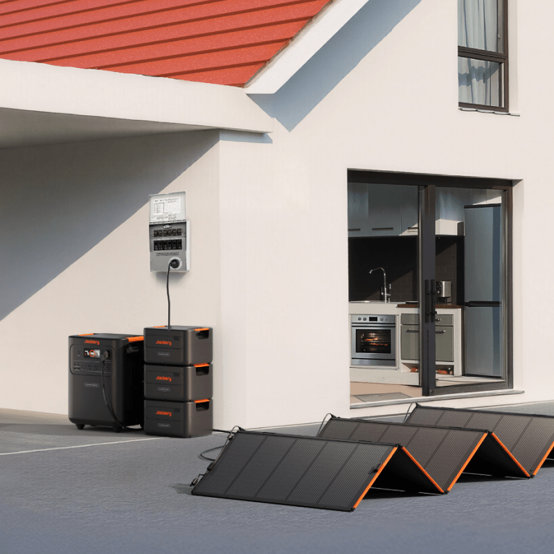 Jackery battery packs in black, portable units with display and ports