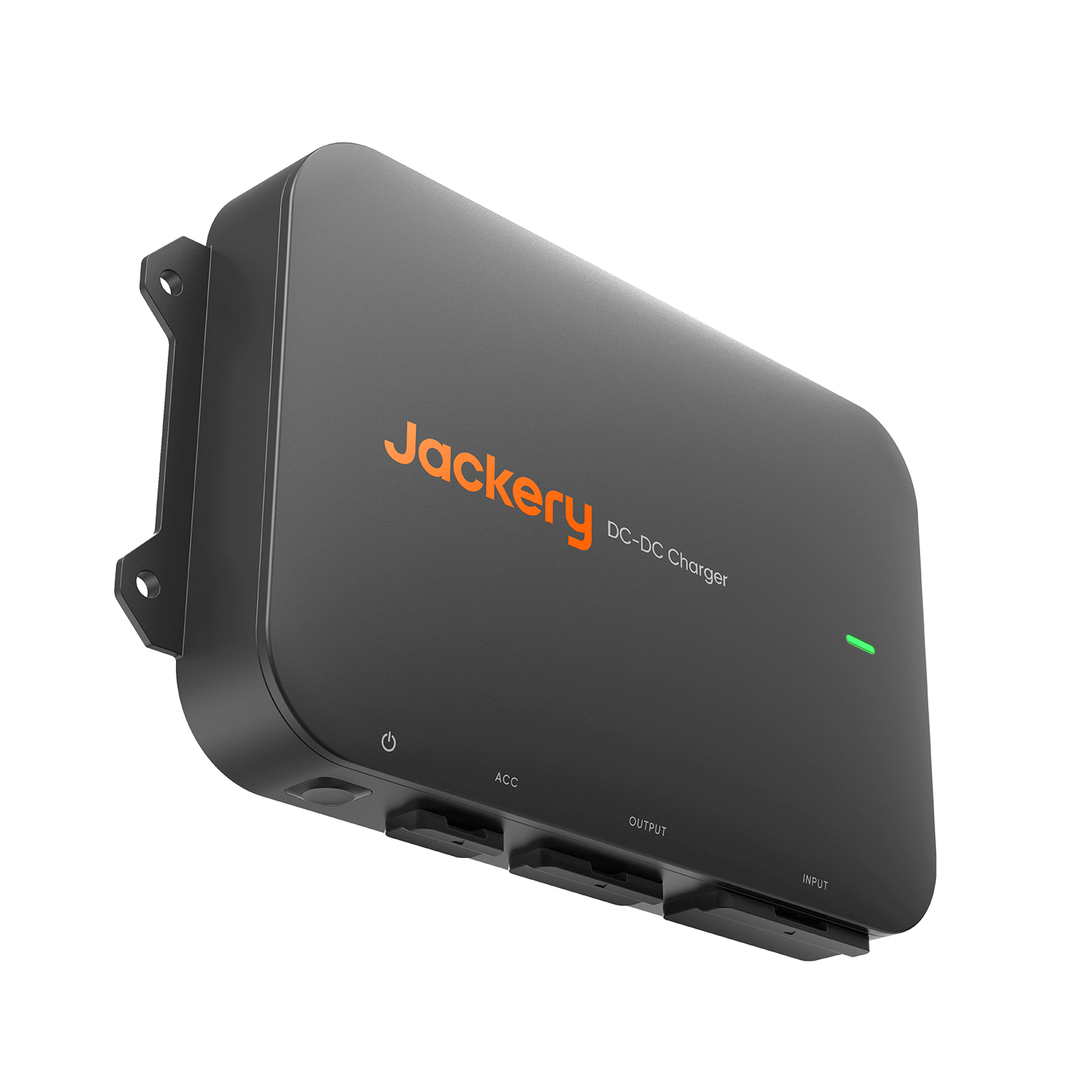 Jackery DC-DC alternator charger, angled view with green status LED