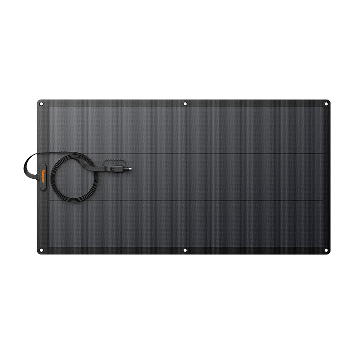 Bifacial 100W solar panel with dark grid surface and attached black cable