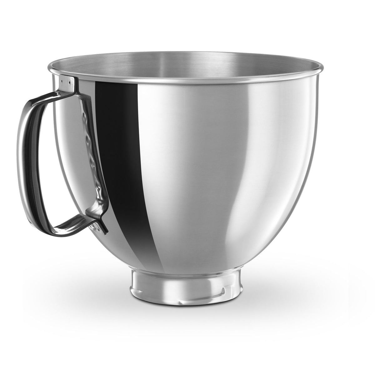 Stainless steel mixing bowl with curved grip handles and smooth rim