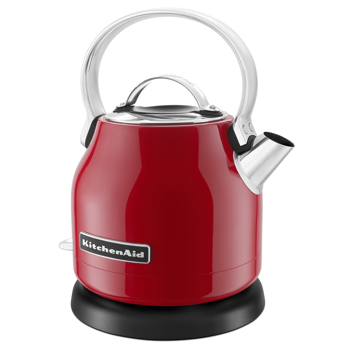 Electric water kettle in glossy red with curved handle and spout