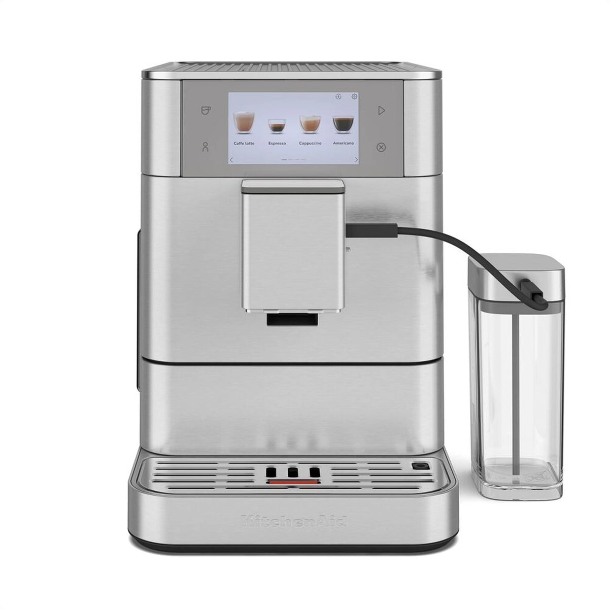 Stainless steel fully automatic espresso machine with milk container and display screen