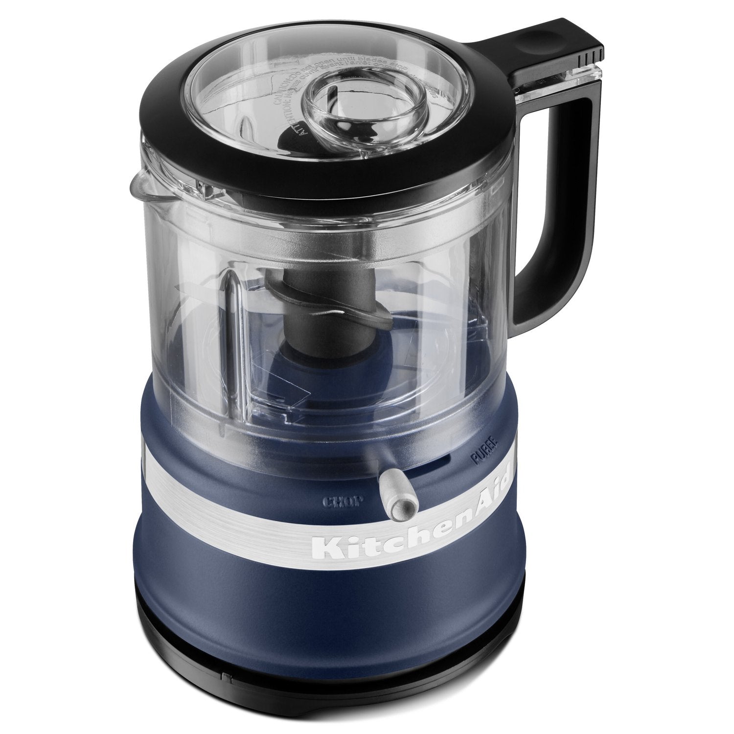 Kitchenaid 3.5-cup food chopper with clear bowl and blue base, black lid