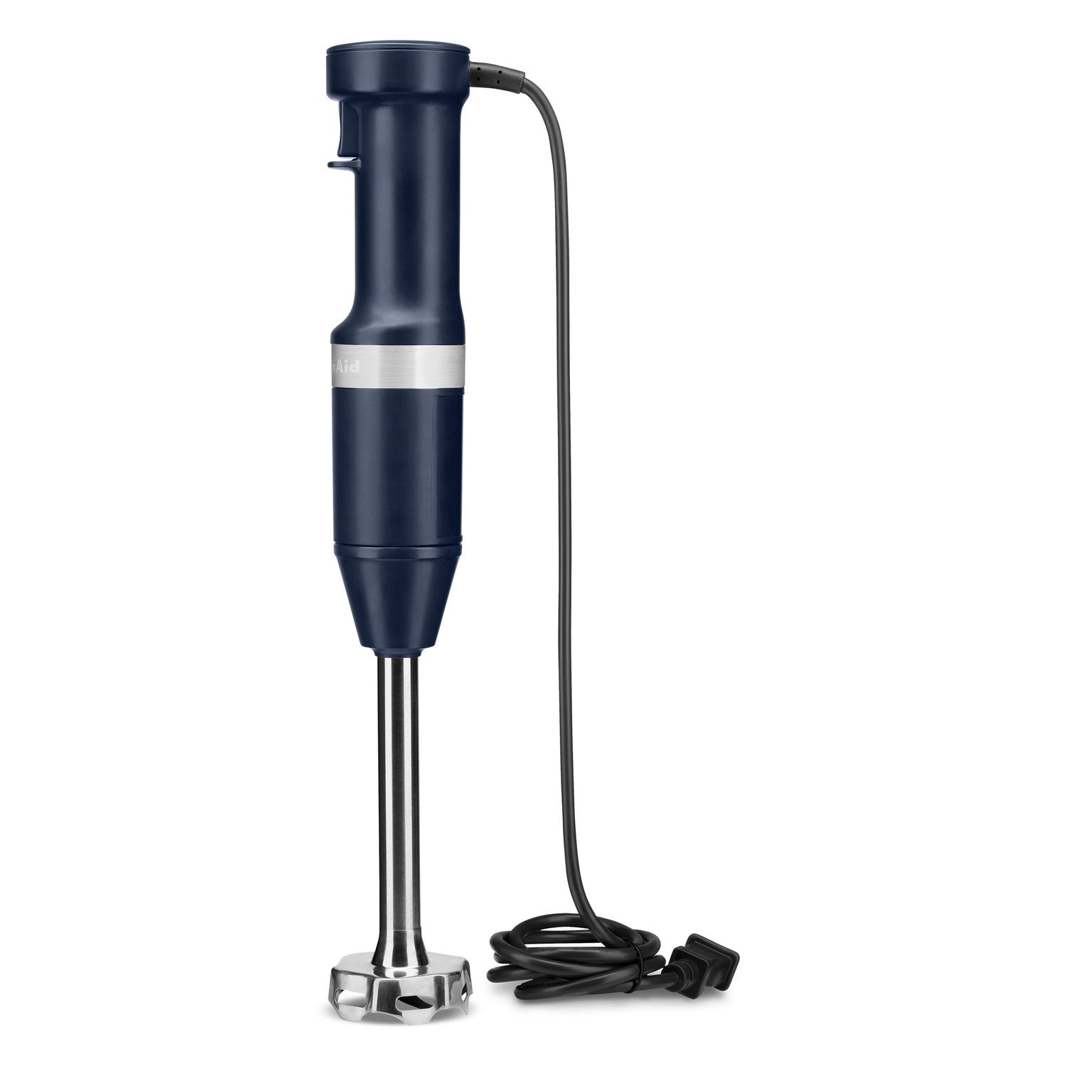 Ink blue corded immersion blender with blending shaft and power cord