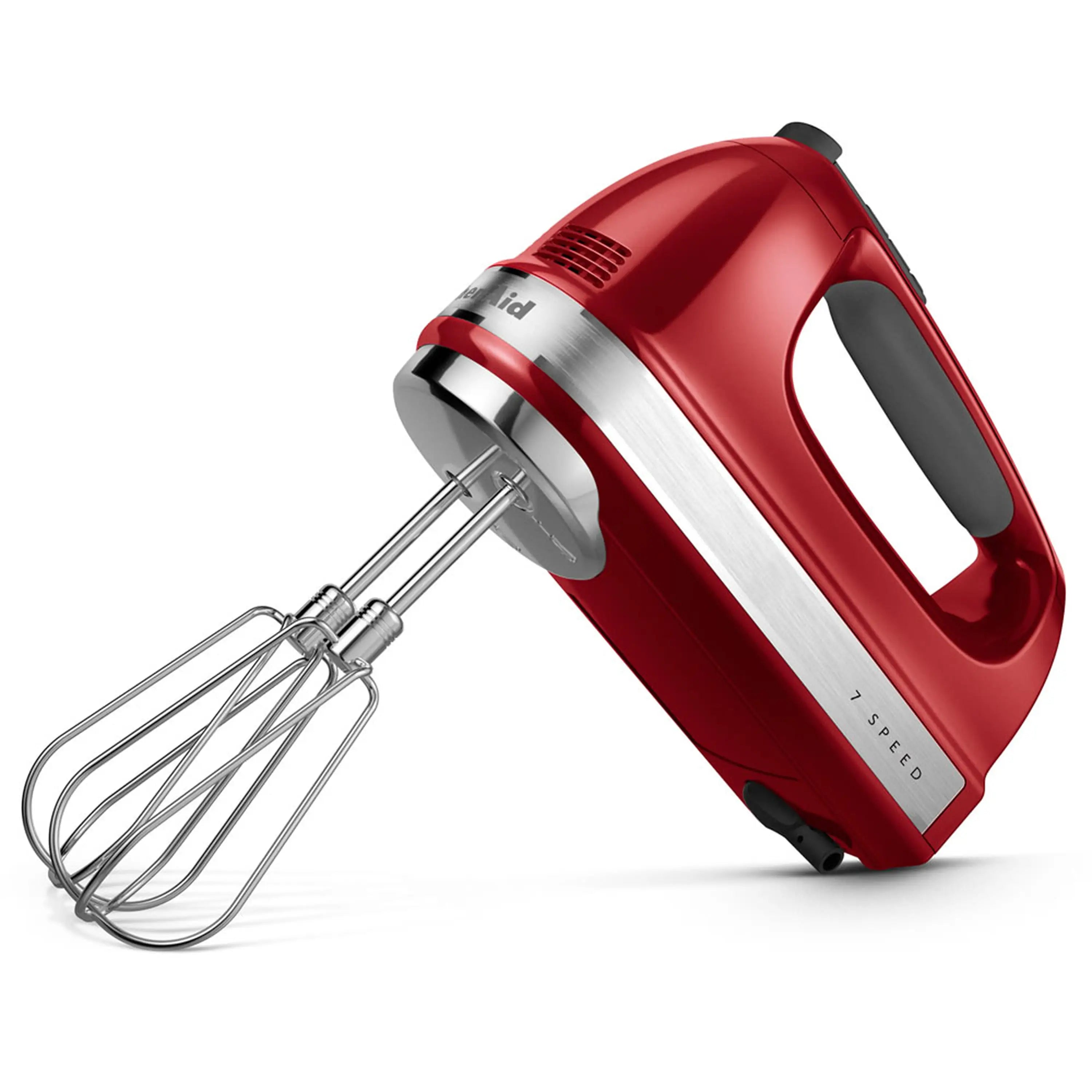 KitchenAid red 7-speed hand mixer with stainless Turbo Beaters and beaters