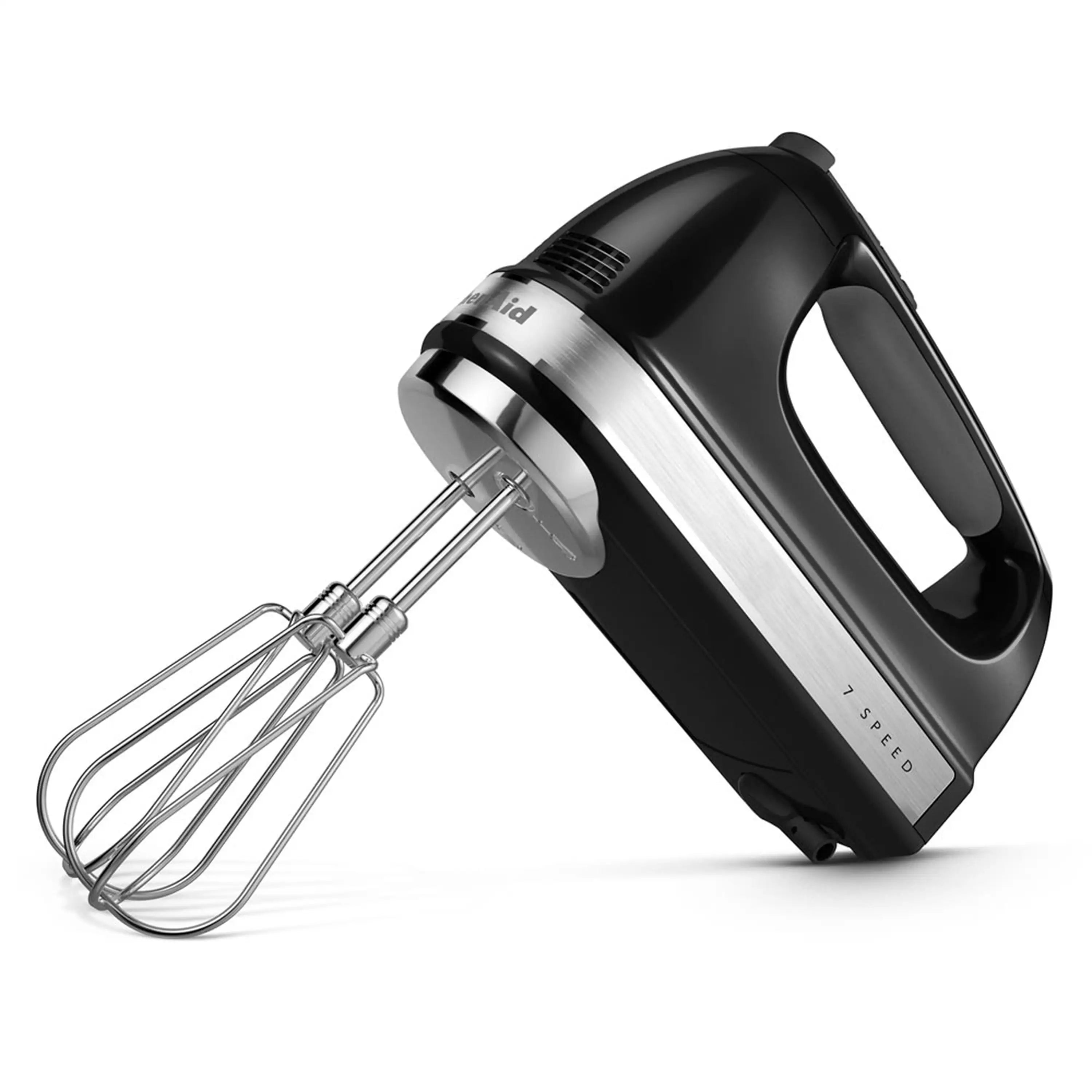 KitchenAid 7-speed hand mixer, dark black body with chrome beaters