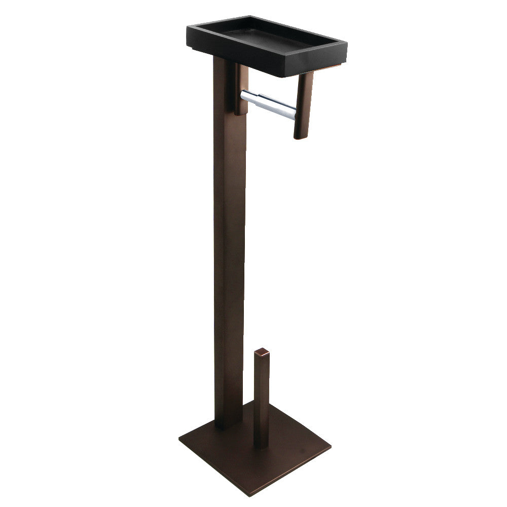 Freestanding toilet paper holder with top storage shelf, oil-rubbed bronze finish