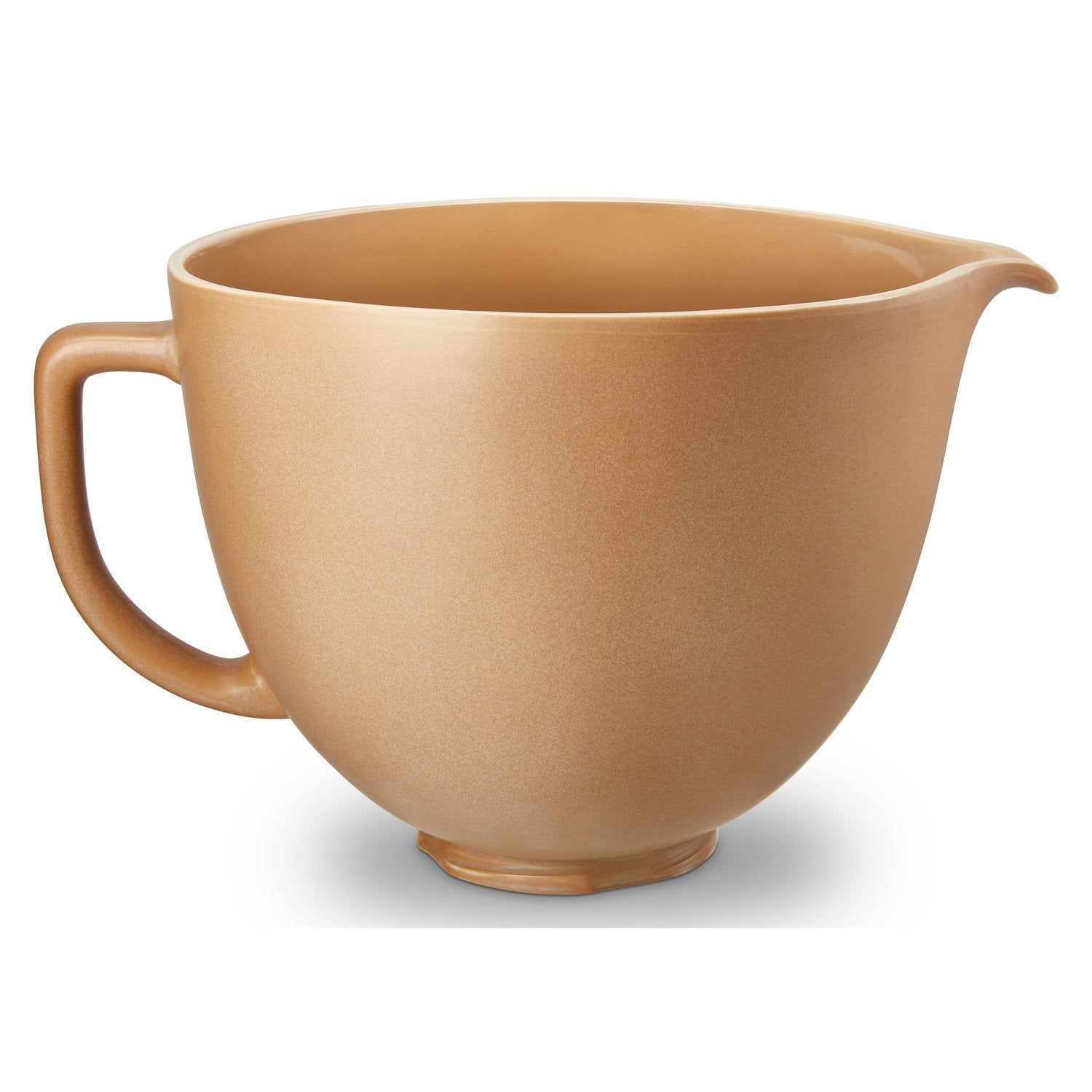 5-qt ceramic mixing bowl, fired clay tan with side handle and curved pouring lip