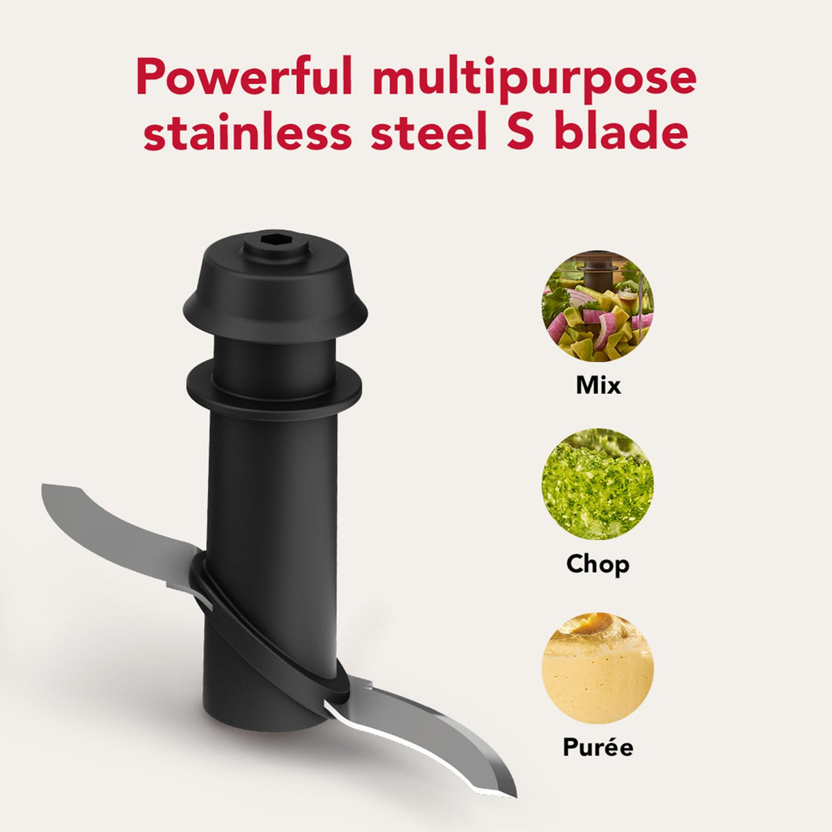 KitchenAid chopper blade assembly with matte black top and stainless-steel S blade