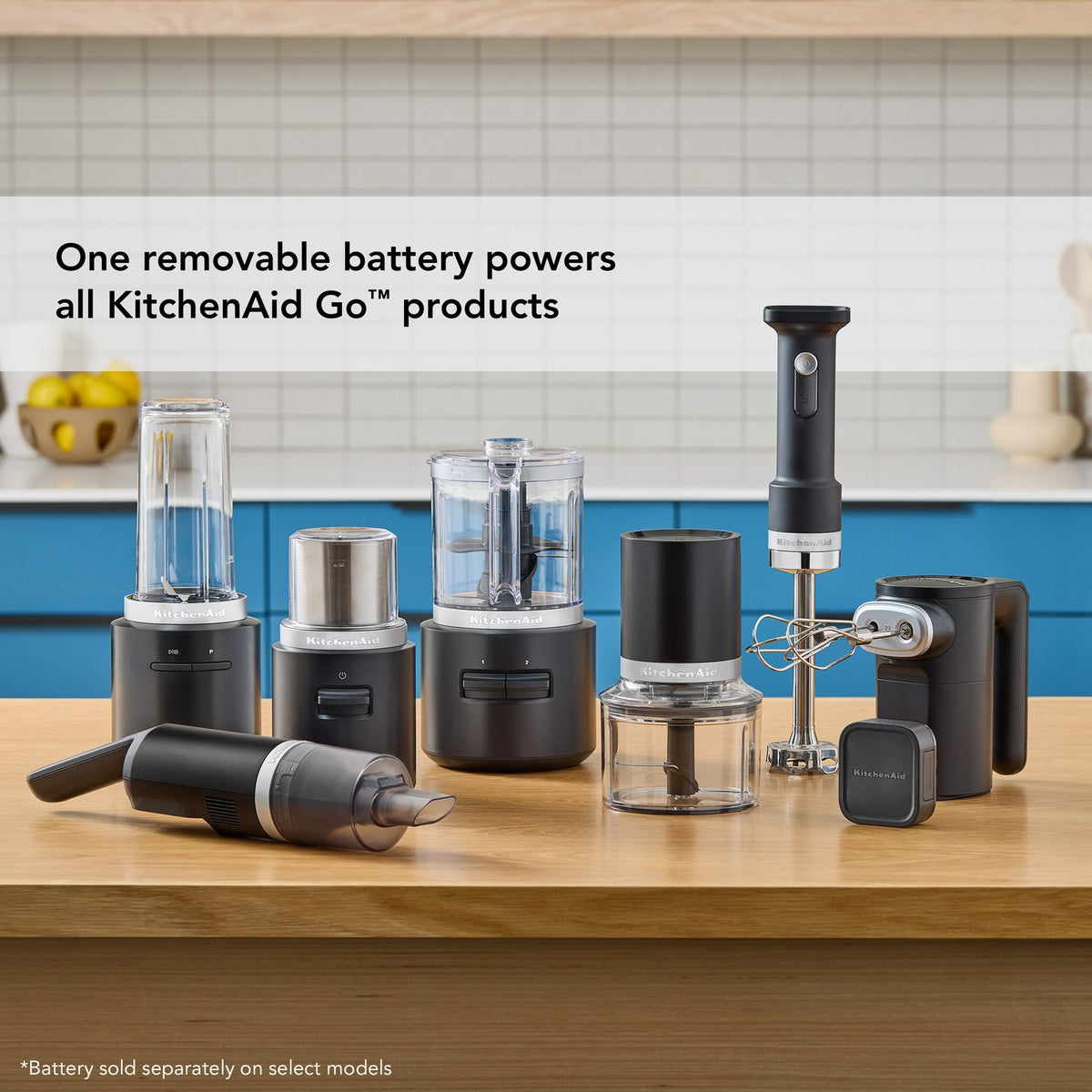 KitchenAid cordless choppers lineup with Go battery-powered chopper in matte black