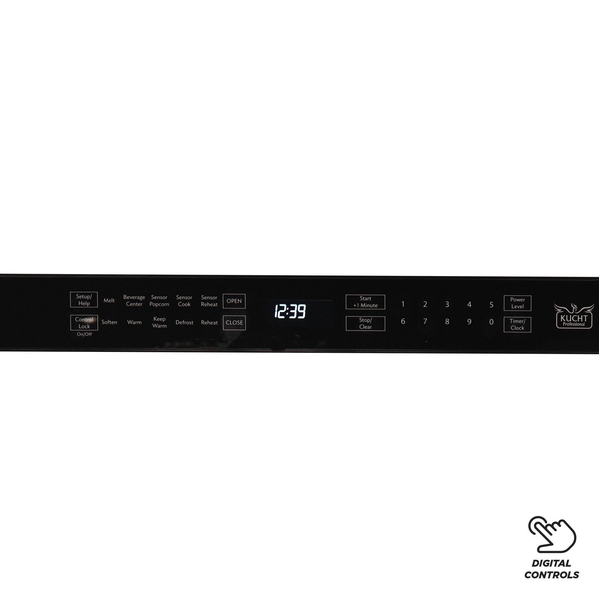Stainless steel digital control panel with time display and button labels