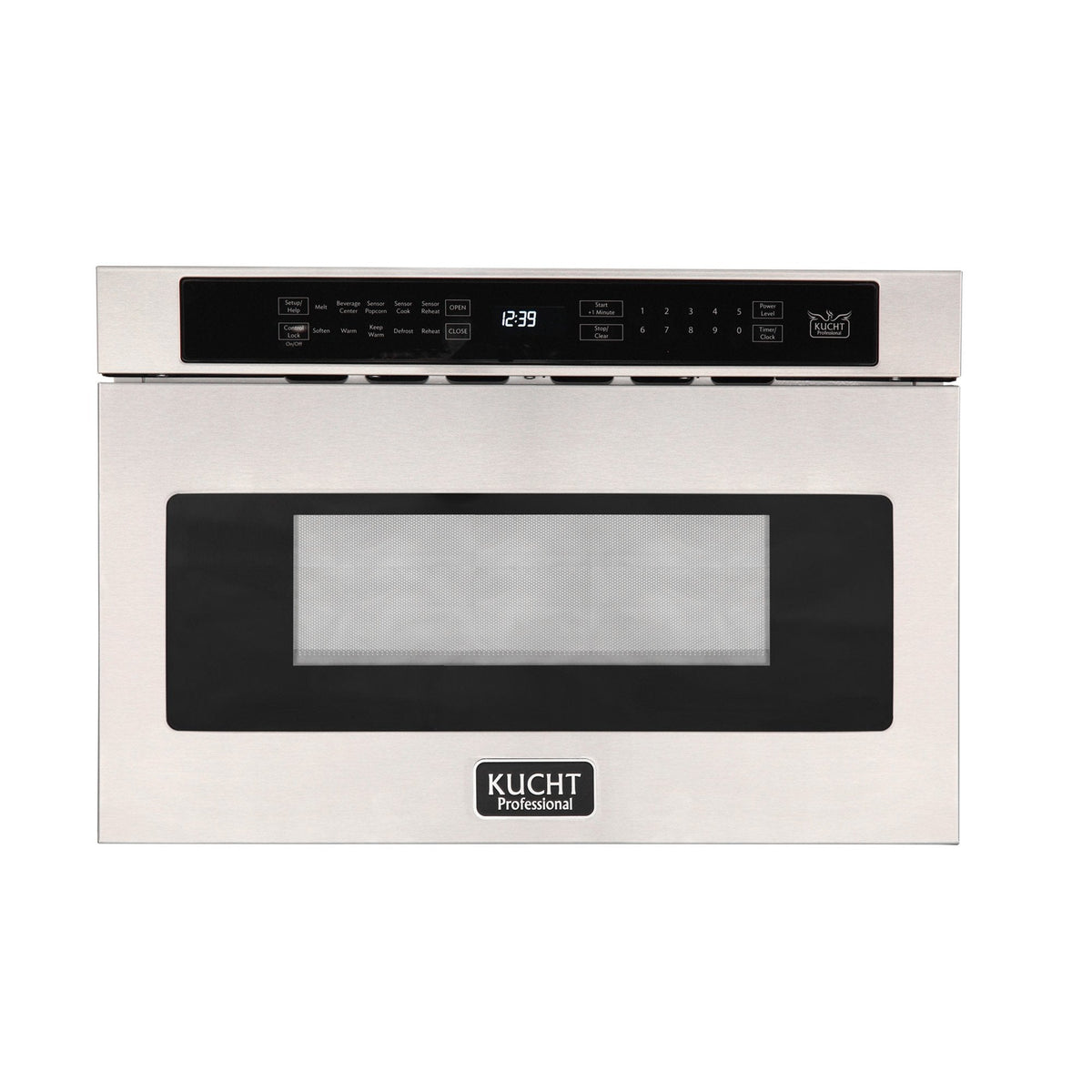Stainless steel built-in oven with black glass window and Kucht Professional badge