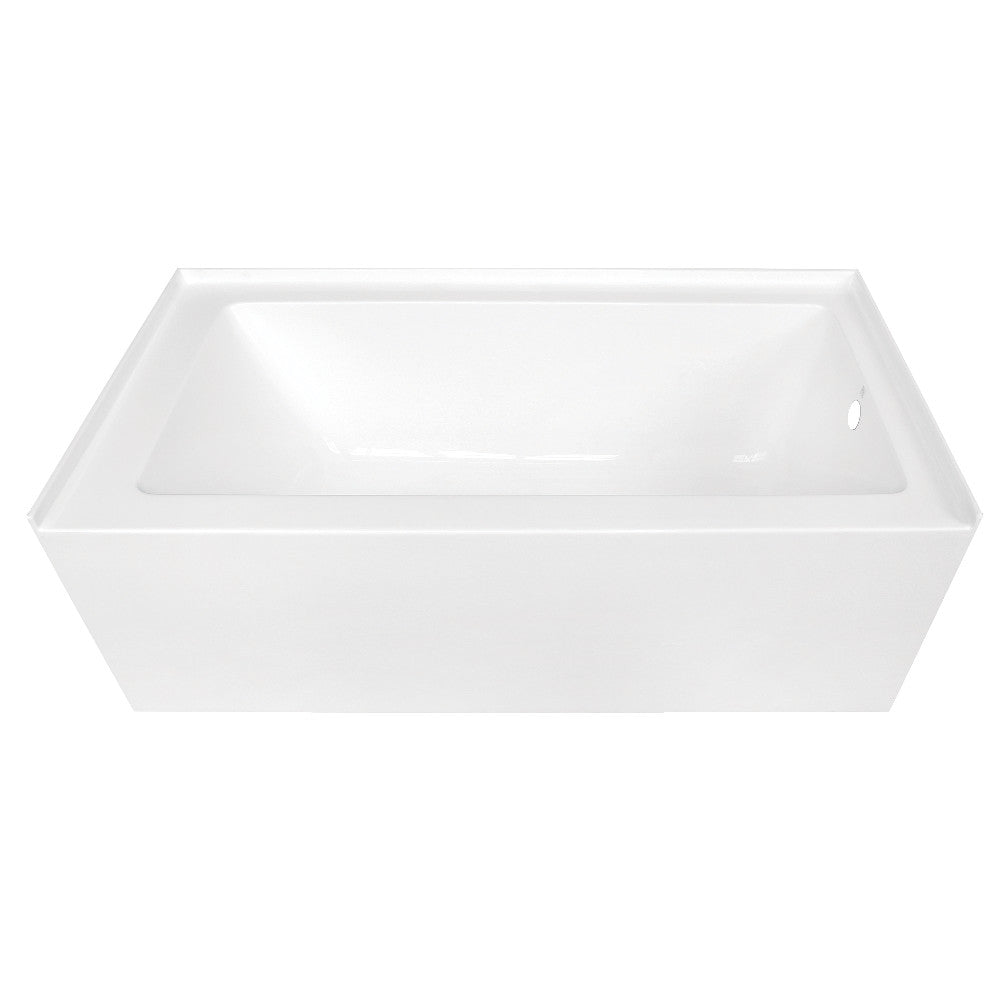 Glossy white acrylic rectangular alcove bathtub with built-in drain opening