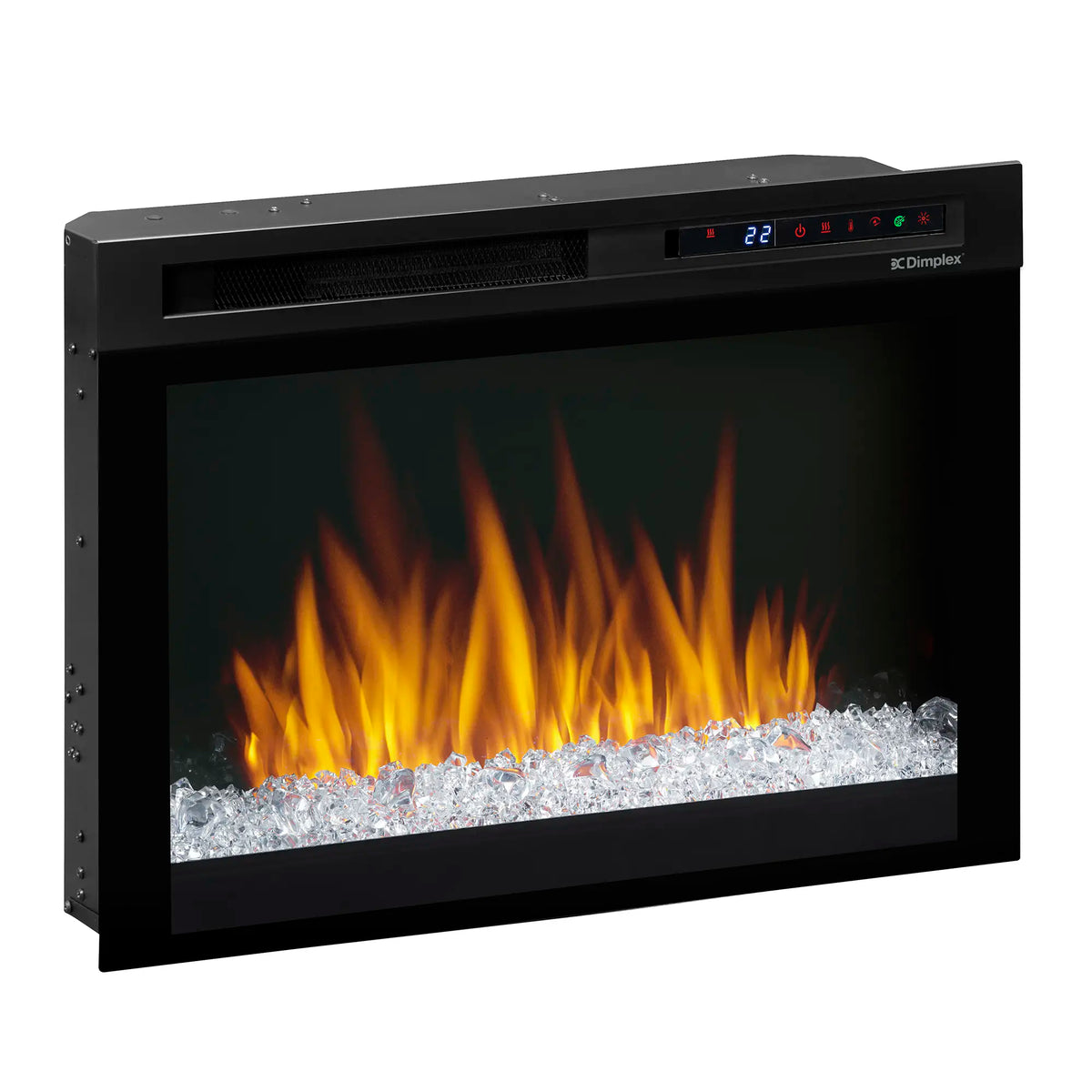 Electric firebox with acrylic ember bed, flame display and digital control panel