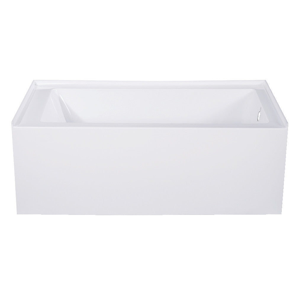 Glossy white acrylic rectangular 3-wall alcove bathtub, built-in tub with smooth walls