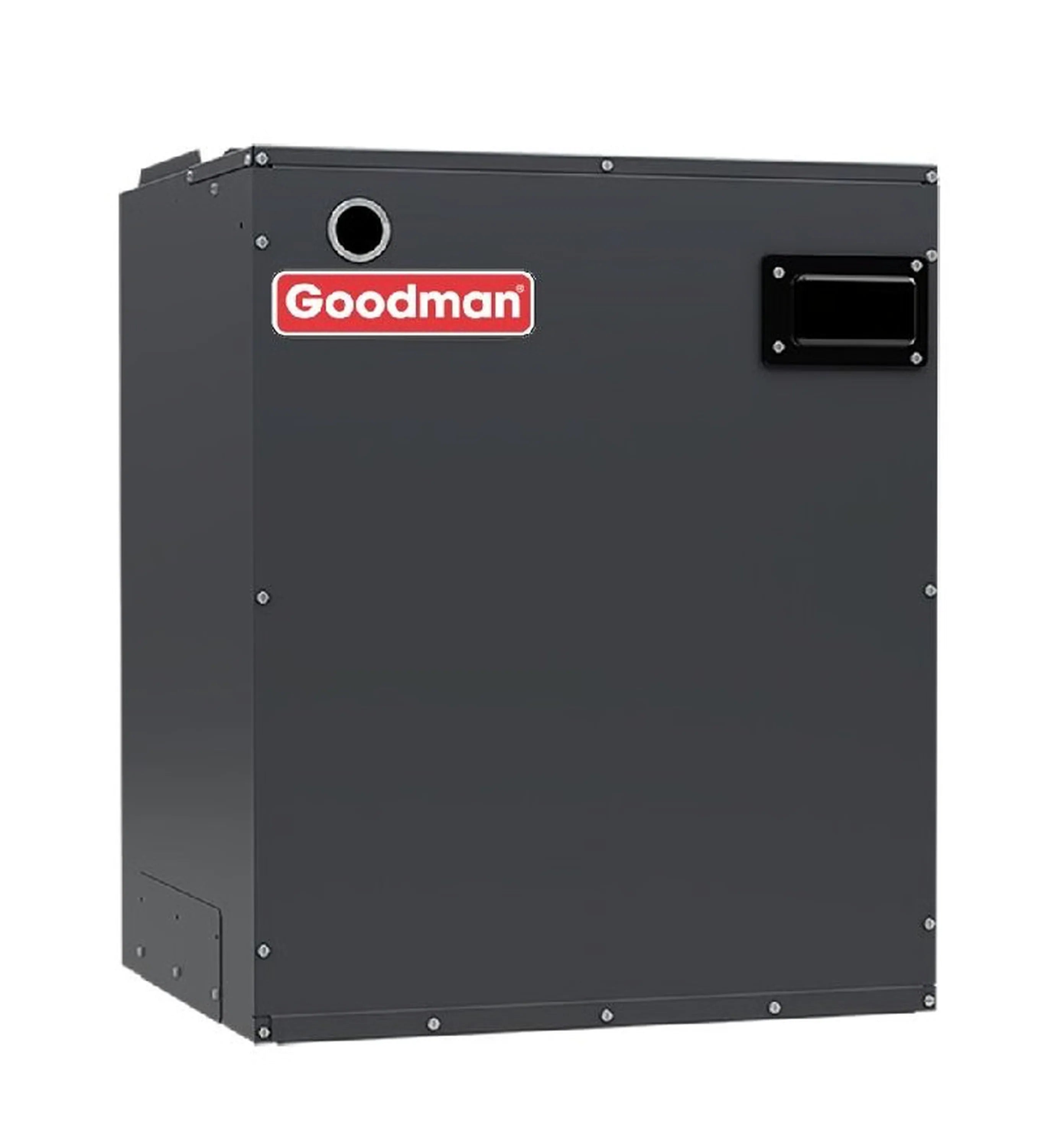 Goodman variable speed furnace blower module, dark gray metal housing with round port