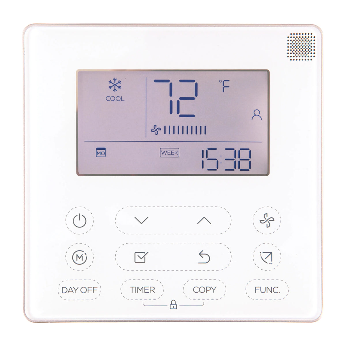 MRCOOL digital thermostat controller with LCD temperature display and function buttons