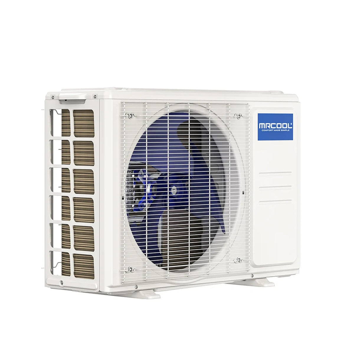 MRCOOL ductless mini split outdoor condenser with fan grille and MRCOOL logo