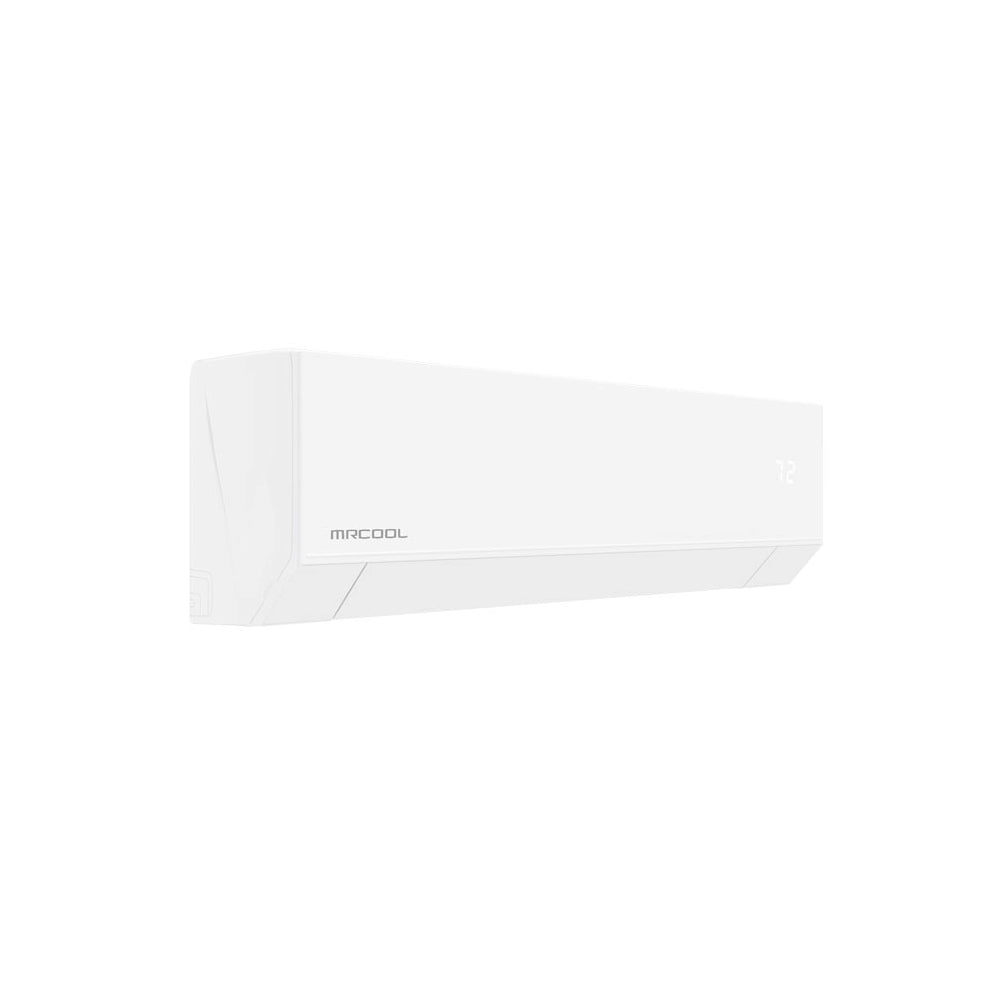 MRCOOL ductless mini split indoor unit, white, side view with display panel