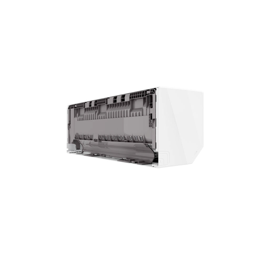 MRCOOL ductless mini split indoor unit with cover removed, showing internal fins