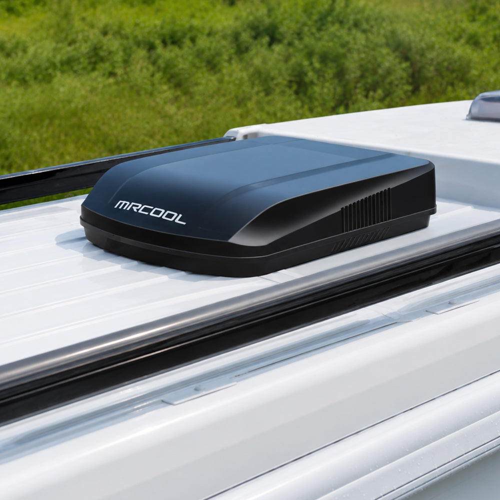 MRCOOL TravelCool black RV inverter heat pump installed lifestyle 2