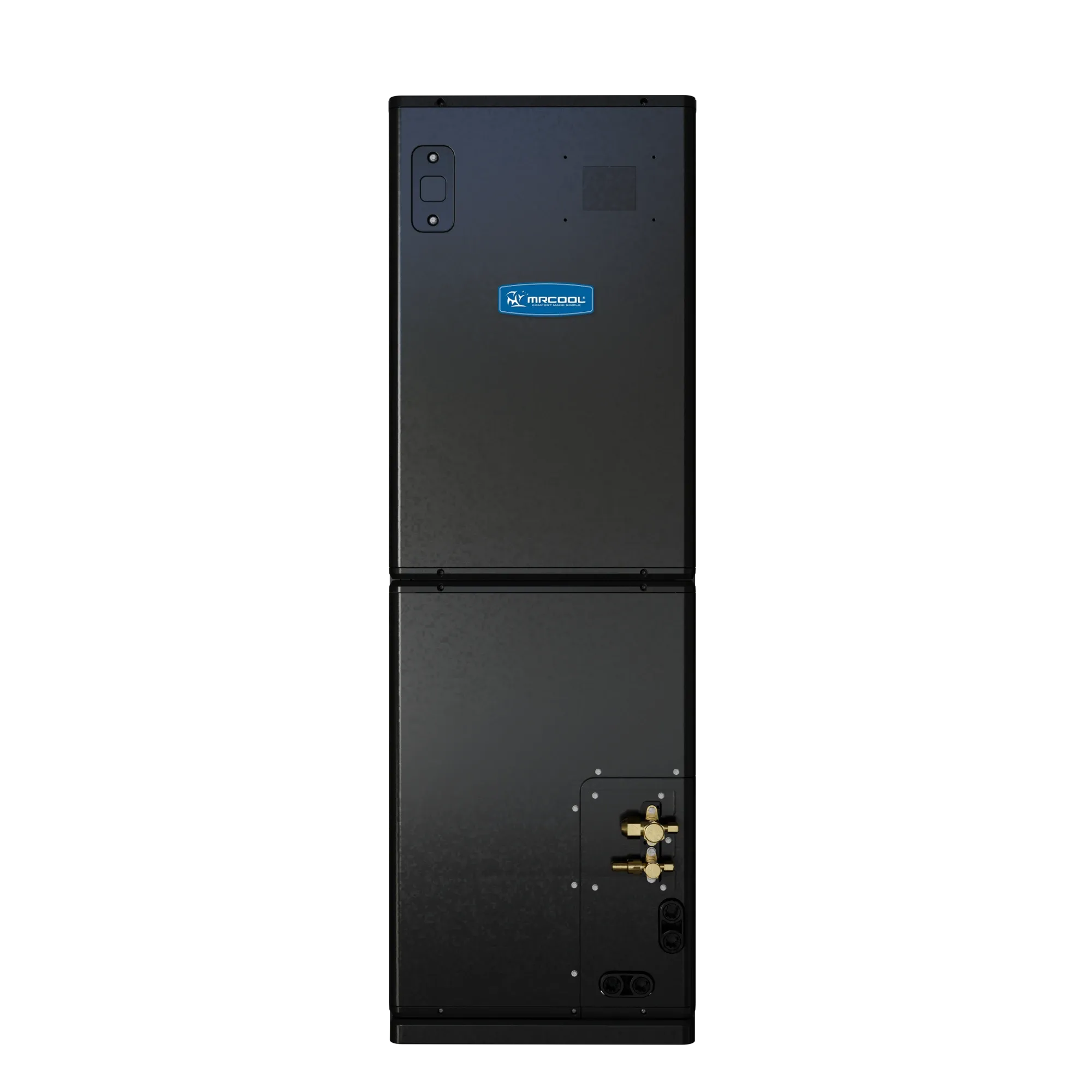 MRCOOL heat pump air handler cabinet, dark gray with access panel and ports