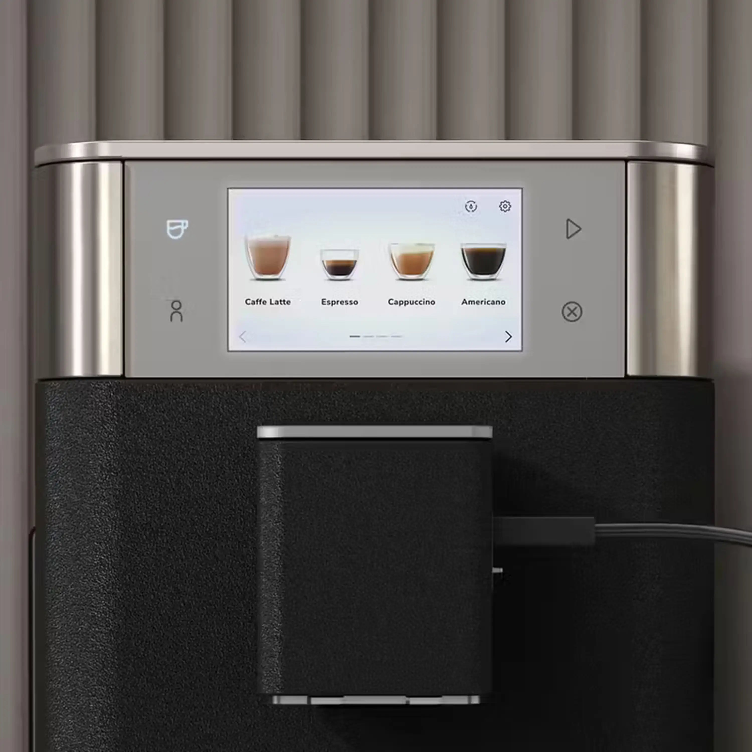 Black KitchenAid fully automatic espresso machine with touchscreen and front brew unit